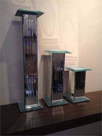 Mirrored art deco pillar candle holders