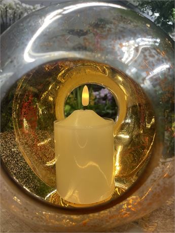 8" silver/copper mercury glass sphere lantern